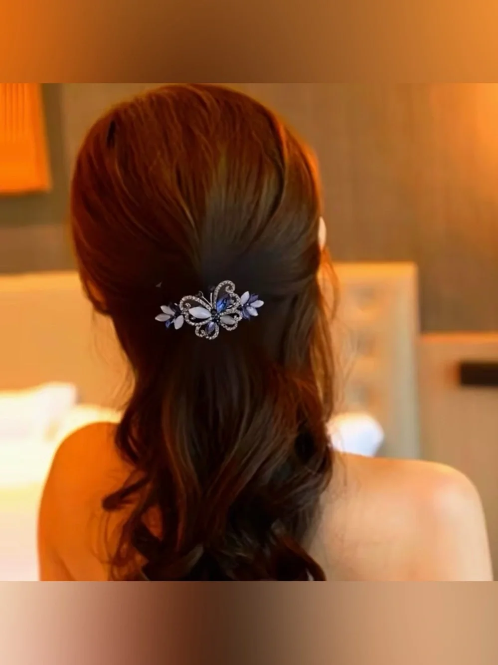 Rhinestone Embellished Butterfly Barrette Hair Clip Barrette Gorgeous New Modern - Picture 4 of 8